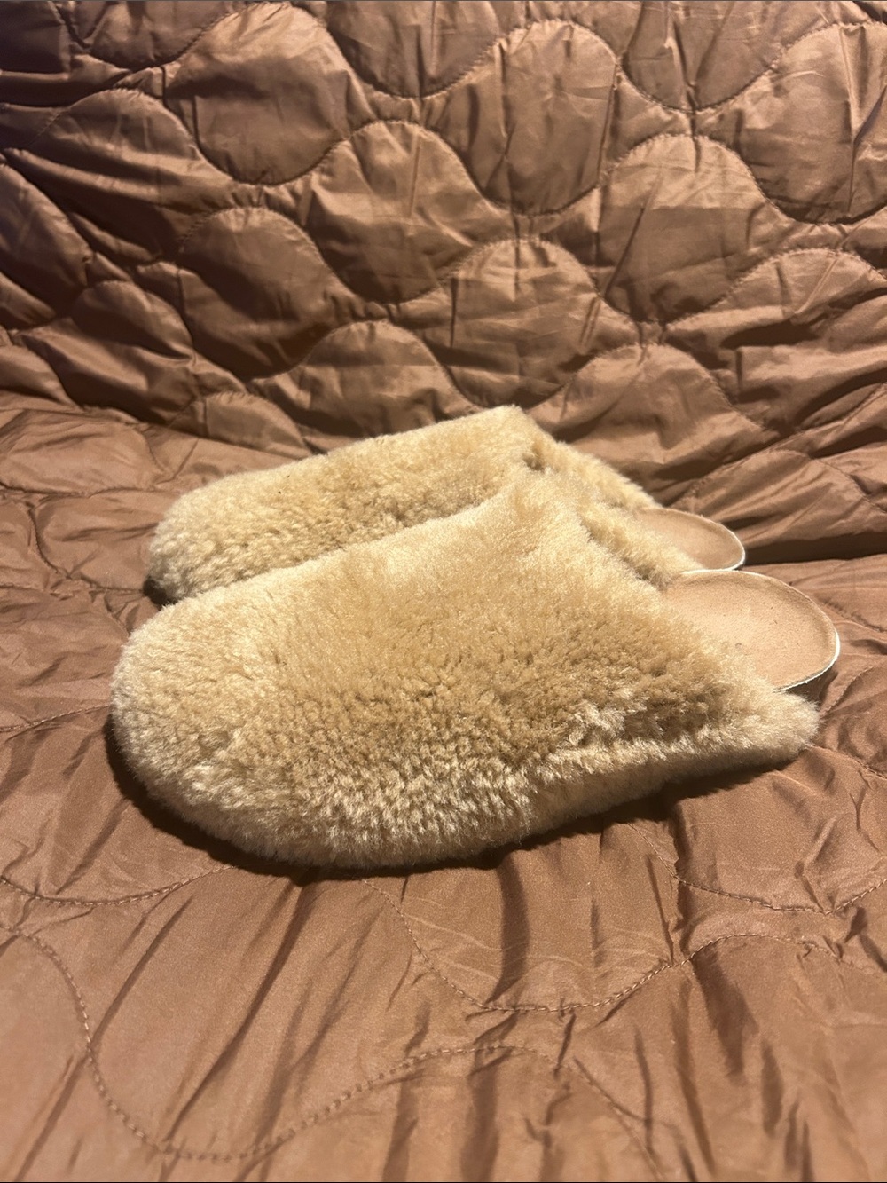 Jenni Kayne Plush Shearling Mule Slippers - Beige